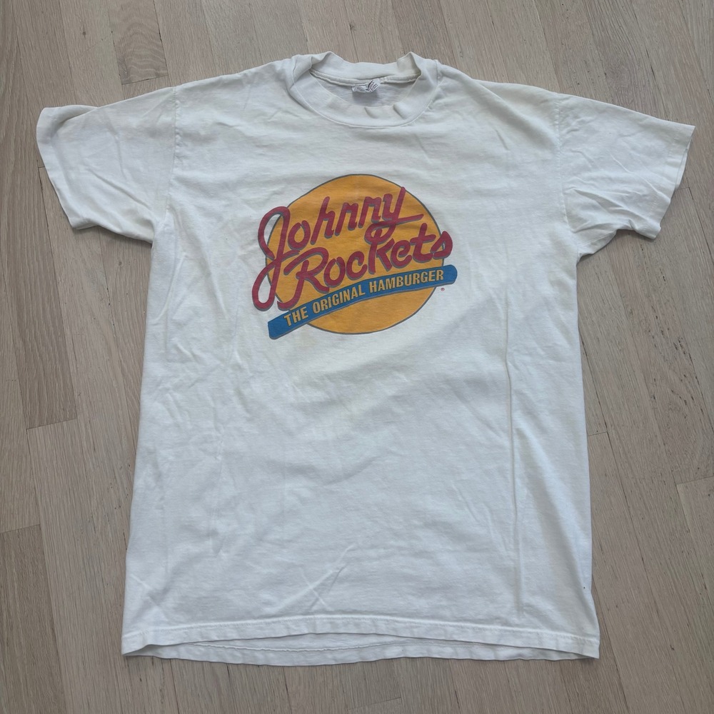 Stedman Johnny Rockets T-Shirt Mens L White Vintage Graphic Tee Good Condition